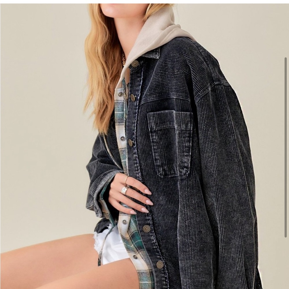 LA MIEL Black Corduroy Lightweight Jacket - Picture 3 of 11